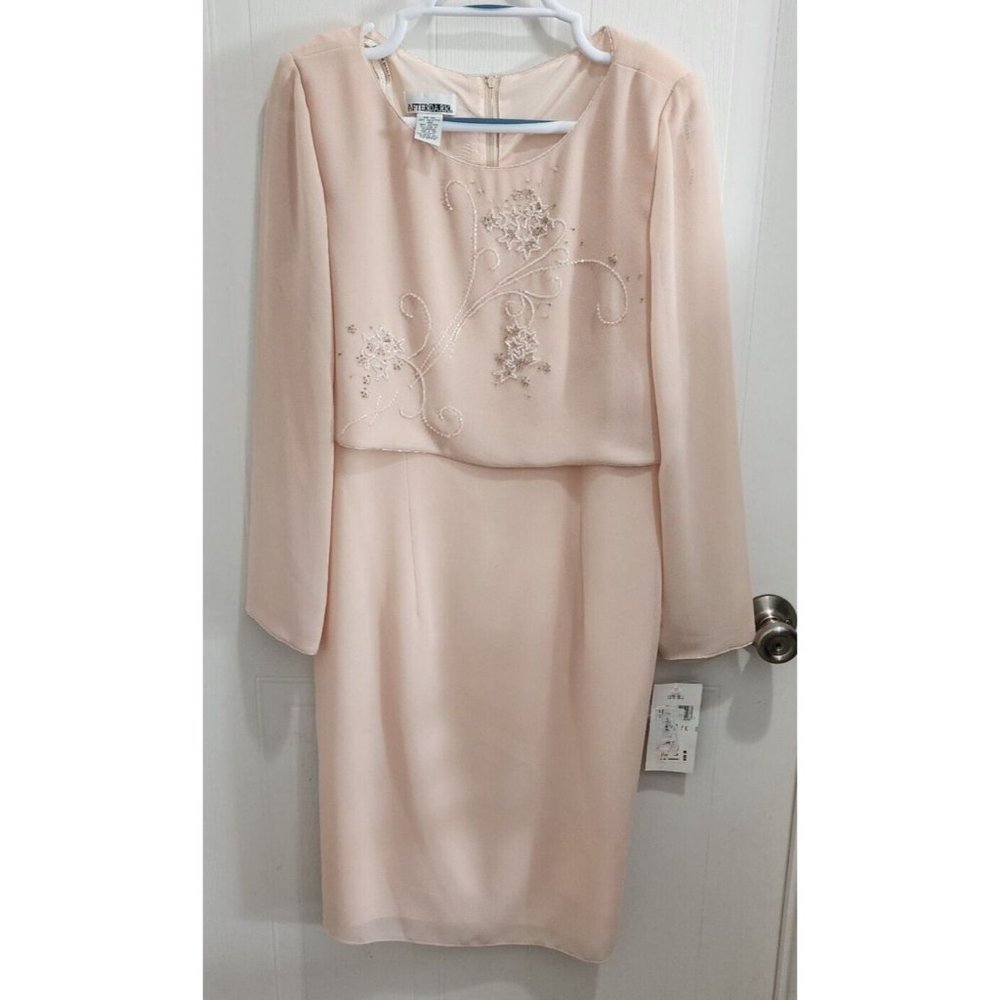 NEW After Dark Women's Long Sleeve Faux 2 Piece Formal Dress Beaded Pink Size 8